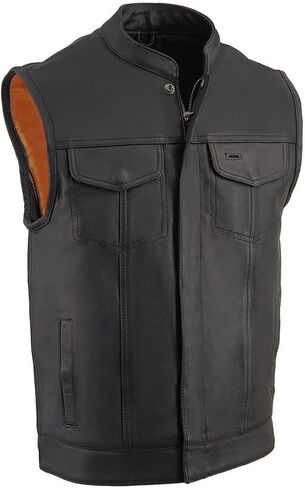 سترة Milwaukee Leather MLM3510 للرجال باللون الأسود من الجلد الفاخر على طراز النادي - سترة لراكبي الدراجات النارية برقبة مفتوحة وإغلاق مزدوج - مقاس كبير in Saudi Arabia