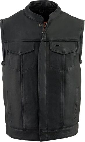 سترة Milwaukee Leather MLM3510 للرجال باللون الأسود من الجلد الفاخر على طراز النادي - سترة لراكبي الدراجات النارية برقبة مفتوحة وإغلاق مزدوج - مقاس كبير in Saudi Arabia