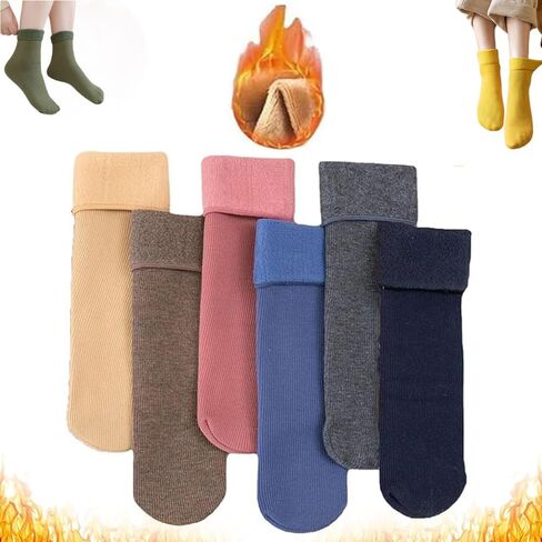 6 Pairs Fleece Lined Socks for Women, Fleececozy Ultra-Soft Velvet Slim Thermal Socks Slim Warm Stockings in Kuwait