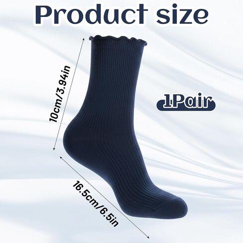 Womens Ankle Ruffle Socks Navy Blue Frilly Sock Cotton Turn-Cuff Frilly Crew Sock School Uniform Dress Socks for Girls in Saudi Arabia