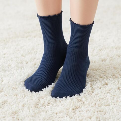 Womens Ankle Ruffle Socks Navy Blue Frilly Sock Cotton Turn-Cuff Frilly Crew Sock School Uniform Dress Socks for Girls in Saudi Arabia