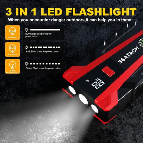 Scatach 011 6000A بطارية السيارة، حزمة بطارية 12 فولت (ما يصل إلى 14.0 لتر بنزين ومحرك ديزل 12.0 لتر)، صندوق قفز محمول مع 3 أوضاع مصباح يدوي وكابل قافز in Kuwait