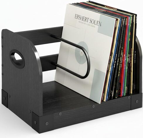 Vinyl Record Storage Rack for 50 LPs, Vinyl Record Album Holder Heavy-Duty Record Storage Shelf with Handles, Record Holder, Multi-Purpose Organizer in Saudi Arabia