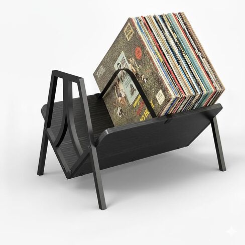 Vinyl Record Storage Rack for 50 LPs, Vinyl Record Album Holder Heavy-Duty Record Storage Shelf with Handles, Record Holder, Multi-Purpose Organizer in Saudi Arabia