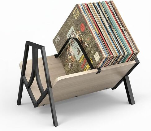 Vinyl Record Storage Rack for 50 LPs, Vinyl Record Album Holder Heavy-Duty Record Storage Shelf with Handles, Record Holder, Multi-Purpose Organizer in Saudi Arabia