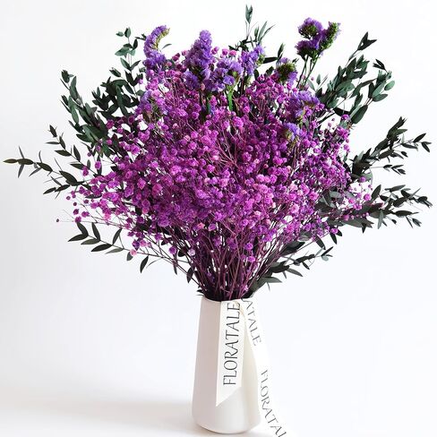 Purple Dried Flower Bouquet (No Vase) | 17'' Mini Floral Arrangement with Baby's Breath, Forget-Me-Not & More Natural Dried Flowers – Home Wedding Decor Centerpiece in Saudi Arabia