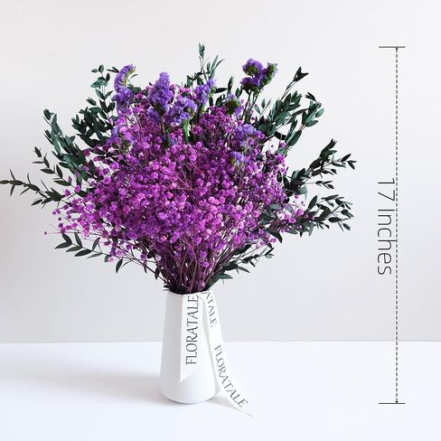 Purple Dried Flower Bouquet (No Vase) | 17'' Mini Floral Arrangement with Baby's Breath, Forget-Me-Not & More Natural Dried Flowers – Home Wedding Decor Centerpiece in Saudi Arabia