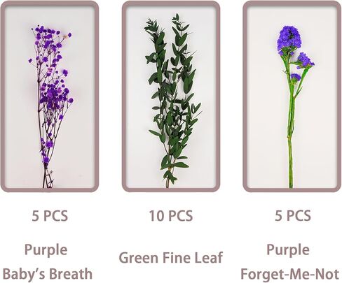 Purple Dried Flower Bouquet (No Vase) | 17'' Mini Floral Arrangement with Baby's Breath, Forget-Me-Not & More Natural Dried Flowers – Home Wedding Decor Centerpiece in Saudi Arabia