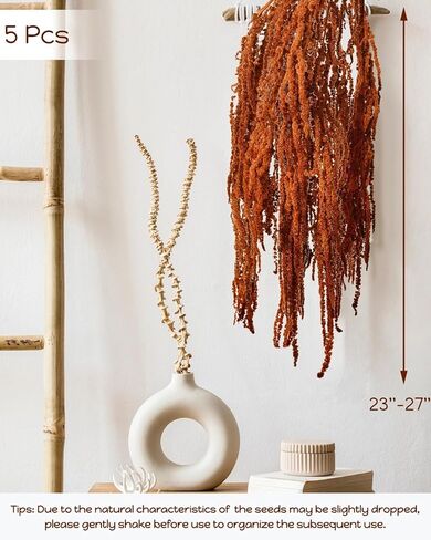 5 Stems Preserved Dried Brown Amaranthus Flowers - 23–27" Hanging Stems for Wedding Centerpieces, Arch & Vase Arrangements, Natural Soft Dried Flower Stems for Home & Event Decor in Saudi Arabia