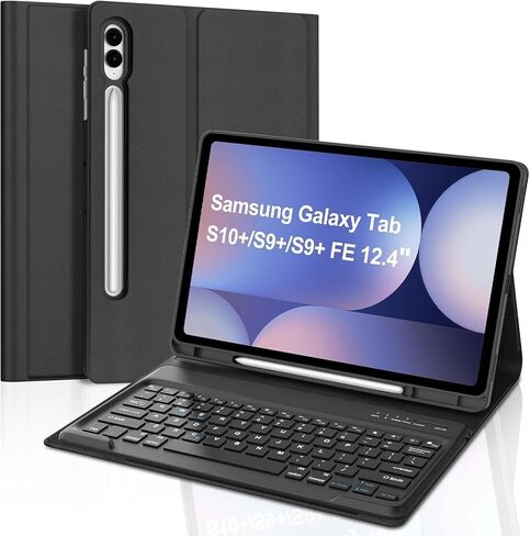 Keyboard Case for Samsung Galaxy Tab S8 Plus 2022/S7 FE 2021/S7 Plus 2020/12.4 inch - 7 Color Backlight, Detachable Bluetooth Keyboard, Smart Protective Cover with S Pen Holder, Blue in Kuwait