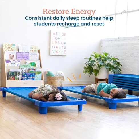 ECR4Kids Streamline Cot, Standard Size, Classroom Furniture, Blue, 6-Pack in Saudi Arabia