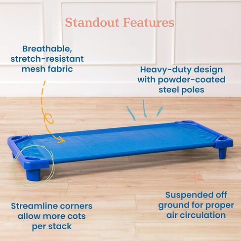 ECR4Kids Streamline Cot, Standard Size, Classroom Furniture, Blue, 6-Pack in Saudi Arabia