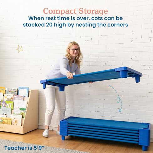 ECR4Kids Streamline Cot, Standard Size, Classroom Furniture, Blue, 6-Pack in Saudi Arabia