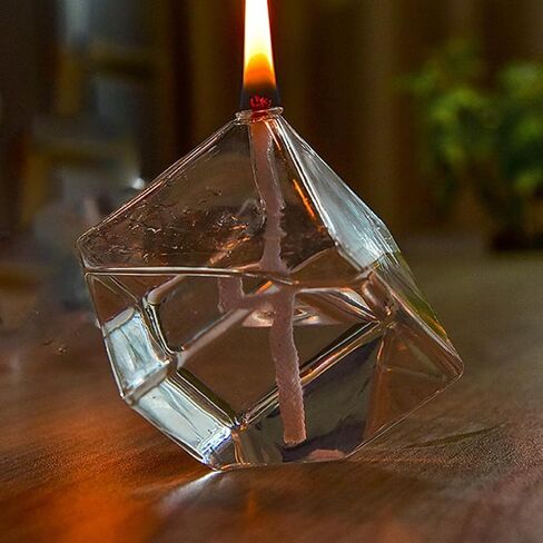MagiDeal Handblown Refillable Glass Liquid Candle Burning Lamp Glass Oil Burning Lamp for Friend, Cubic, Multiple Sizes in Saudi Arabia