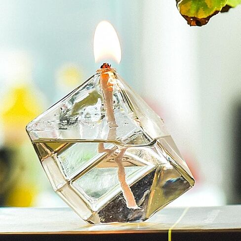 MagiDeal Handblown Refillable Glass Liquid Candle Burning Lamp Glass Oil Burning Lamp for Friend, Cubic, Multiple Sizes in Saudi Arabia