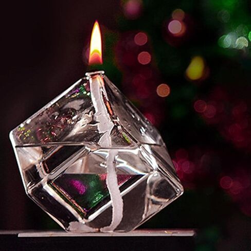 MagiDeal Handblown Refillable Glass Liquid Candle Burning Lamp Glass Oil Burning Lamp for Friend, Cubic, Multiple Sizes in Saudi Arabia