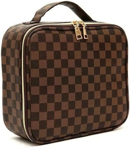 Checkered Makeup Bag, Portable Makeup Bag with Adjustable Partition, Cosmetic Bags for Women Toiletry Travel Organizer Portable Make Up Bags for Christmas Birthday Gifts in Saudi Arabia