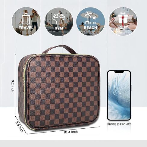 Checkered Makeup Bag, Portable Makeup Bag with Adjustable Partition, Cosmetic Bags for Women Toiletry Travel Organizer Portable Make Up Bags for Christmas Birthday Gifts in Saudi Arabia