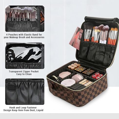Checkered Makeup Bag, Portable Makeup Bag with Adjustable Partition, Cosmetic Bags for Women Toiletry Travel Organizer Portable Make Up Bags for Christmas Birthday Gifts in Saudi Arabia