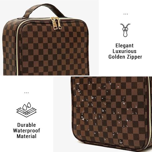Checkered Makeup Bag, Portable Makeup Bag with Adjustable Partition, Cosmetic Bags for Women Toiletry Travel Organizer Portable Make Up Bags for Christmas Birthday Gifts in Saudi Arabia