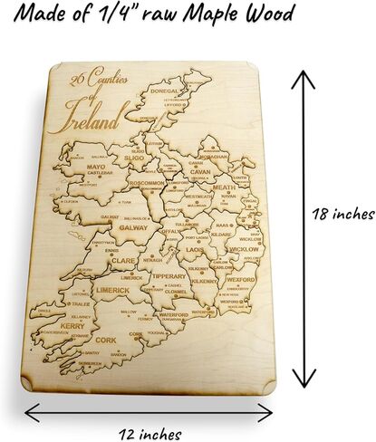 26 Counties of Ireland Puzzle Map - Art Kit - Raw Wood 18x12 Inches - with Stand in Saudi Arabia