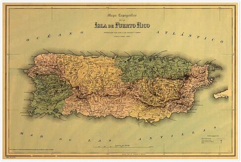 خرائط Antiguos Topografico de la Isla de Puerto Rico حوالي عام 1886 | ديكور حائط عتيق | ملصق طباعة فنية | مقاس 24 × 36 بوصة (610 × 915 ملم) in Kuwait
