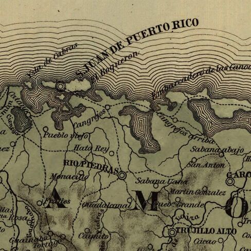 خرائط Antiguos Topografico de la Isla de Puerto Rico حوالي عام 1886 | ديكور حائط عتيق | ملصق طباعة فنية | مقاس 24 × 36 بوصة (610 × 915 ملم) in Kuwait