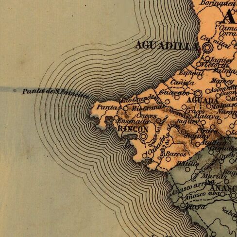 خرائط Antiguos Topografico de la Isla de Puerto Rico حوالي عام 1886 | ديكور حائط عتيق | ملصق طباعة فنية | مقاس 24 × 36 بوصة (610 × 915 ملم) in Kuwait