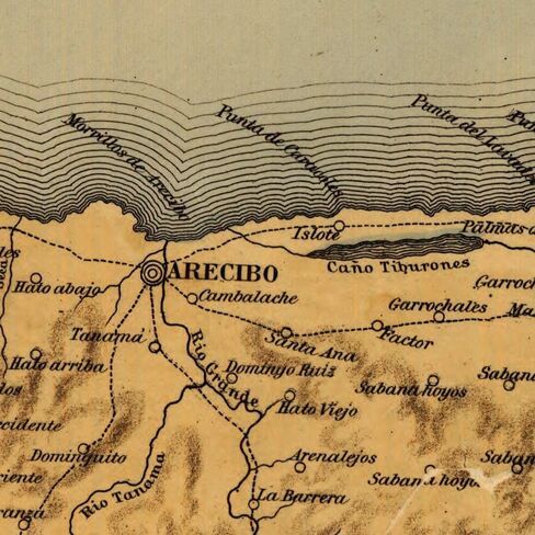 خرائط Antiguos Topografico de la Isla de Puerto Rico حوالي عام 1886 | ديكور حائط عتيق | ملصق طباعة فنية | مقاس 24 × 36 بوصة (610 × 915 ملم) in Kuwait