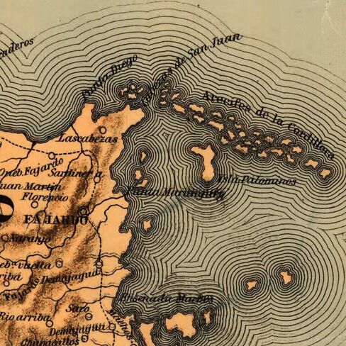 خرائط Antiguos Topografico de la Isla de Puerto Rico حوالي عام 1886 | ديكور حائط عتيق | ملصق طباعة فنية | مقاس 24 × 36 بوصة (610 × 915 ملم) in Kuwait