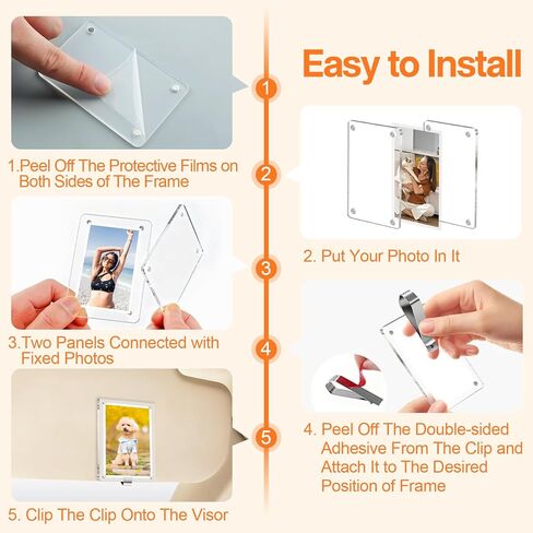 Car Picture Holder Acrylic Magnetic Photo Frame, Car Visor Photo Clip for Horizontal and Vertical Display, Car Picture Frame for 3 Inch Photo, Personalized Photo Gifts for Women, Men, Couples, Family(2) in Kuwait