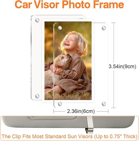 Car Picture Holder Acrylic Magnetic Photo Frame, Car Visor Photo Clip for Horizontal and Vertical Display, Car Picture Frame for 3 Inch Photo, Personalized Photo Gifts for Women, Men, Couples, Family(2) in Kuwait