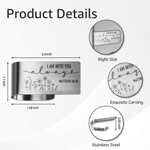PULEXHO I Am with You Always Car Visor Clip, 2.4"x1.1" Engraved Stainless Steel Christian Visor Clips for Cars, Matthew 28:20 Religious Car Accessories, Christian Gifts for New Drivers Daughter Son in Saudi Arabia