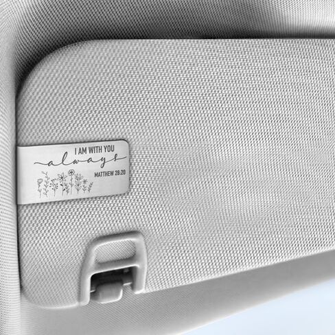 PULEXHO I Am with You Always Car Visor Clip, 2.4"x1.1" Engraved Stainless Steel Christian Visor Clips for Cars, Matthew 28:20 Religious Car Accessories, Christian Gifts for New Drivers Daughter Son in Saudi Arabia