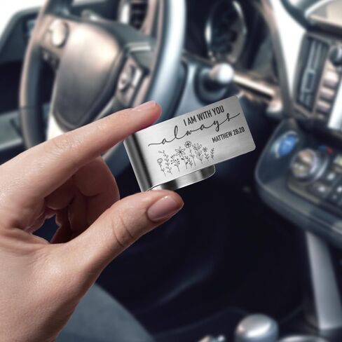 PULEXHO I Am with You Always Car Visor Clip, 2.4"x1.1" Engraved Stainless Steel Christian Visor Clips for Cars, Matthew 28:20 Religious Car Accessories, Christian Gifts for New Drivers Daughter Son in Saudi Arabia