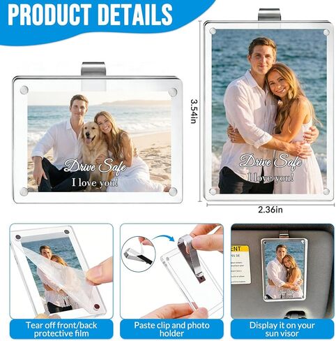 BEXOA Personalized Photo Car Visor Clip, Custom Magnetic Acrylic Car Visor with Picture and Text, Drive Safe I Love You Gift for Dad, Mom, Husband, Wife, Boyfriend, Girlfriend (Magnetic) in Saudi Arabia
