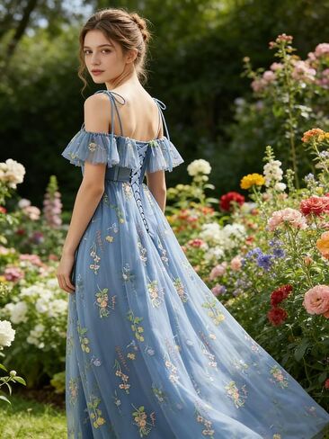 Floral Embroidered Tulle Flower Girl Dress Off Shoulder Junior Bridesmaid Dresses with Slit V-Neck Formal Dresses in Saudi Arabia