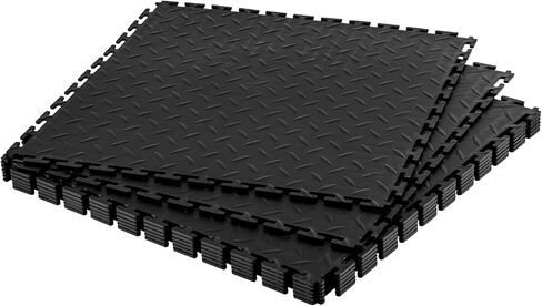VEVOR Male Garage Floors Transition Edge Kit, 12 Edges and 4 Corners, Sturdy PVC Interlocking Modular Garage Floor Edging Slip-Resistant, Compatible Only with VEVOR 4-Sided Interlocking Mats, Black in Saudi Arabia