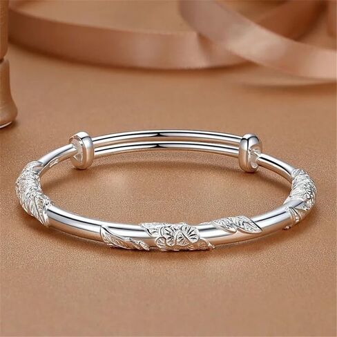 Bangle Bracelets for Women, 925 Sterling Silver Adjustable Bangle Bracelets Ladies Simple Dainty Jewelry Birthday Anniversary Mother Valentine Day Gifts in Saudi Arabia