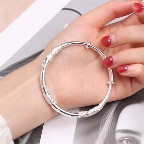 Bangle Bracelets for Women, 925 Sterling Silver Adjustable Bangle Bracelets Ladies Simple Dainty Jewelry Birthday Anniversary Mother Valentine Day Gifts in Saudi Arabia