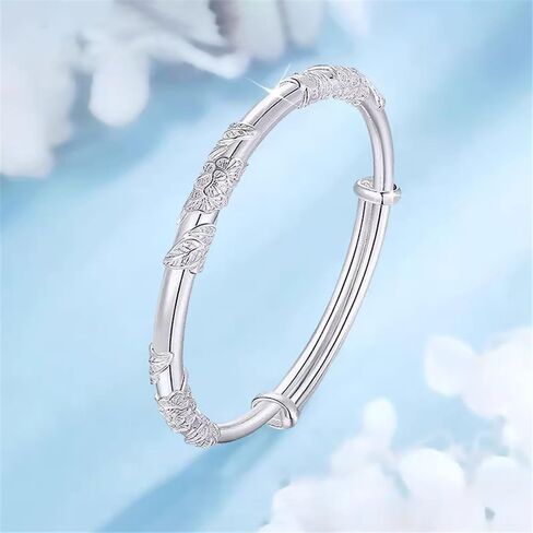Bangle Bracelets for Women, 925 Sterling Silver Adjustable Bangle Bracelets Ladies Simple Dainty Jewelry Birthday Anniversary Mother Valentine Day Gifts in Saudi Arabia