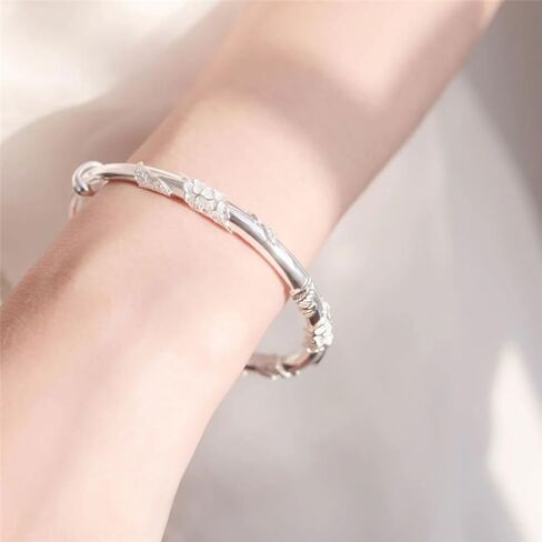 Bangle Bracelets for Women, 925 Sterling Silver Adjustable Bangle Bracelets Ladies Simple Dainty Jewelry Birthday Anniversary Mother Valentine Day Gifts in Saudi Arabia