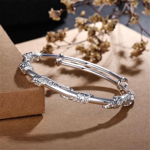 Bangle Bracelets for Women, 925 Sterling Silver Adjustable Bangle Bracelets Ladies Simple Dainty Jewelry Birthday Anniversary Mother Valentine Day Gifts in Saudi Arabia