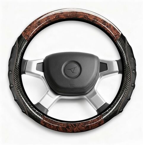 Heavy Duty Truck Steering Wheel Cover 17.5-18 Inch, Carbon Fiber with Anti-Slip Grip, X-Large Wheel Protector for Commercial Semi-Trucks, Buses and RVs (Brown/Black) in Saudi Arabia