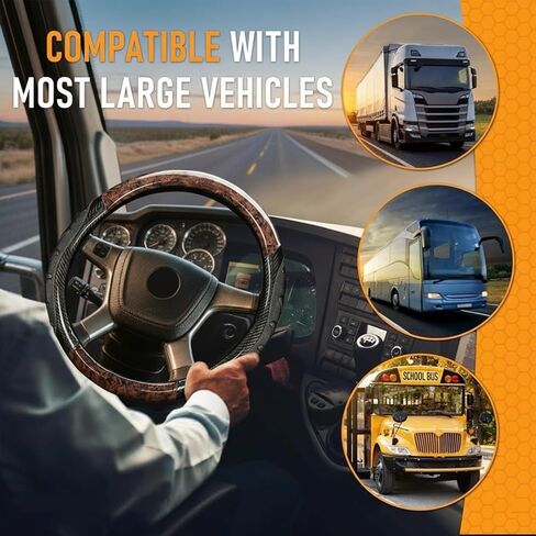 Heavy Duty Truck Steering Wheel Cover 17.5-18 Inch, Carbon Fiber with Anti-Slip Grip, X-Large Wheel Protector for Commercial Semi-Trucks, Buses and RVs (Brown/Black) in Saudi Arabia
