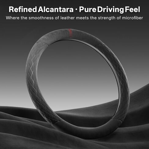 Alcantara Luxury Steering Wheel Cover 14.5" to 15" Fit - Anti-Slip Comfort Grip, Durable Soft Suede-Feel Luxury Material for Men Drivers | Fits Sports Cars, Luxury Cars, Sedans, SUVs and EV in Kuwait