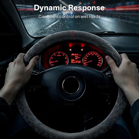 Alcantara Luxury Steering Wheel Cover 14.5" to 15" Fit - Anti-Slip Comfort Grip, Durable Soft Suede-Feel Luxury Material for Men Drivers | Fits Sports Cars, Luxury Cars, Sedans, SUVs and EV in Kuwait