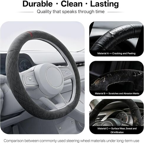 Alcantara Luxury Steering Wheel Cover 14.5" to 15" Fit - Anti-Slip Comfort Grip, Durable Soft Suede-Feel Luxury Material for Men Drivers | Fits Sports Cars, Luxury Cars, Sedans, SUVs and EV in Kuwait