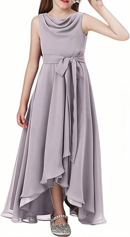 Junior Bridesmaid Dress for Teen Asymmetrical Sleeveless Detachable Belt Flower Girl Dress for Girls Formal Dress in Kuwait