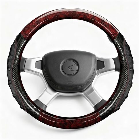 Heavy Duty Truck Steering Wheel Cover 17.5-18 Inch, Carbon Fiber with Anti-Slip Grip, X-Large Wheel Protector for Commercial Semi-Trucks, Buses and RVs (Brown/Black) in Saudi Arabia